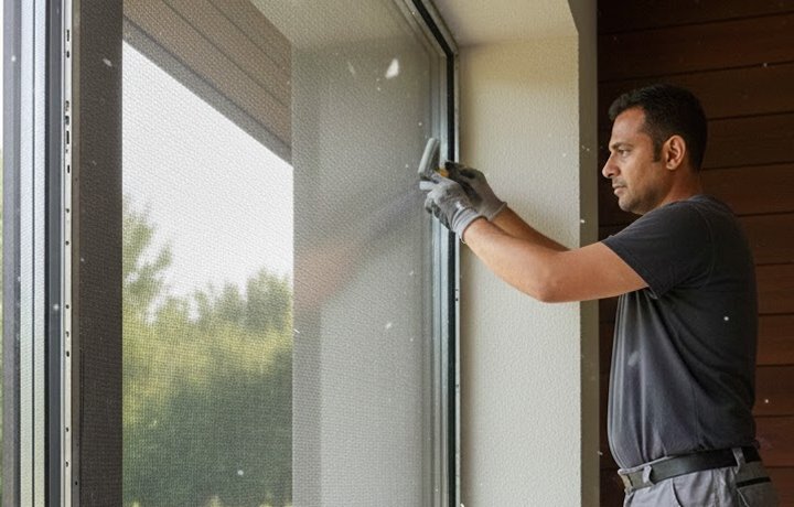 Installing mosquito mesh on window frame