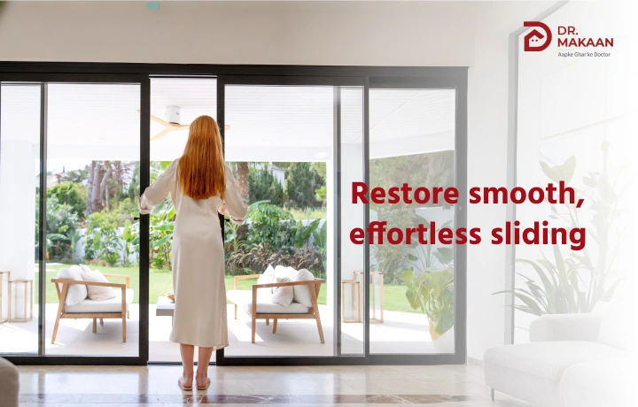 Dr. Makaan technician repairing sliding door rollers