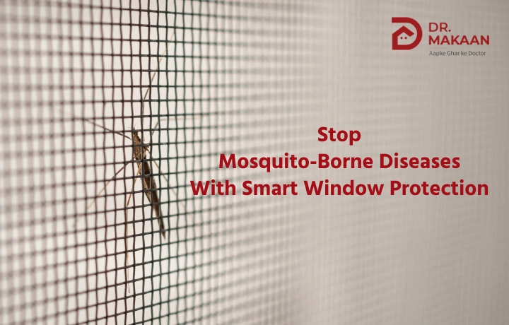 Mosquito mesh installed on home windows to prevent insects and improve ventilation