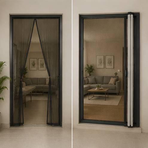 Main door mosquito mesh with sleek black frame design