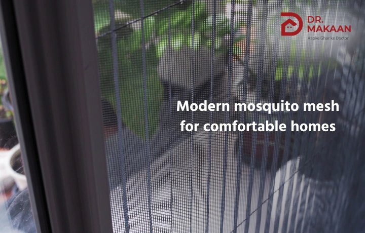 Different mosquito mesh systems installed on apartment windows