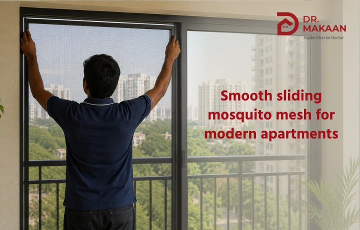 Sliding mosquito mesh installed on residential apartment window